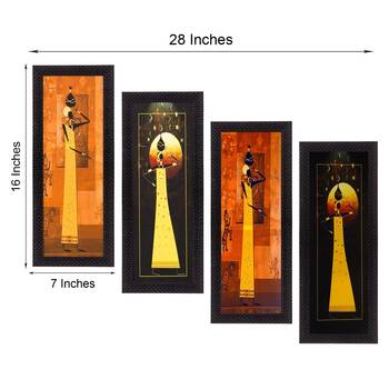 Set Of 4 Tribal Women Satin Matt Texture UV Art Painting 4