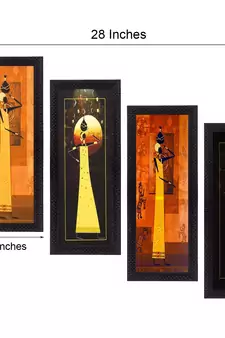 Set Of 4 Tribal Women Satin Matt Texture UV Art Painting