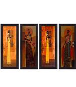 Set Of 4 Tribal Women Satin Matt Texture UV Art Painting