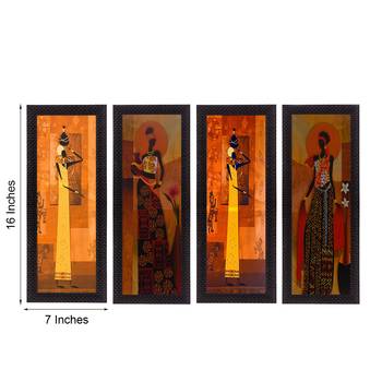 Set Of 4 Tribal Women Satin Matt Texture UV Art Painting 3
