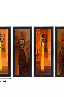 Set Of 4 Tribal Women Satin Matt Texture UV Art Painting