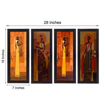 Set Of 4 Tribal Women Satin Matt Texture UV Art Painting 4