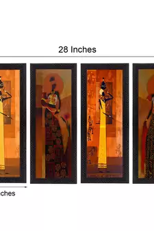 Set Of 4 Tribal Women Satin Matt Texture UV Art Painting