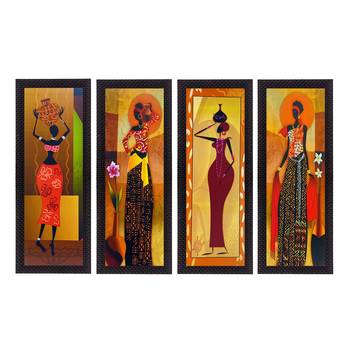 Set Of 4 Tribal Women Satin Matt Texture UV Art Painting 1