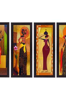 Set Of 4 Tribal Women Satin Matt Texture UV Art Painting