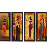 Set Of 4 Tribal Women Satin Matt Texture UV Art Painting