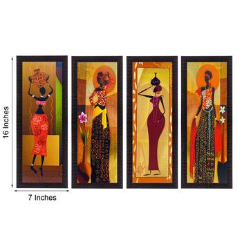 Set Of 4 Tribal Women Satin Matt Texture UV Art Painting 2