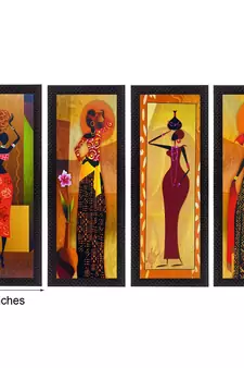 Set Of 4 Tribal Women Satin Matt Texture UV Art Painting