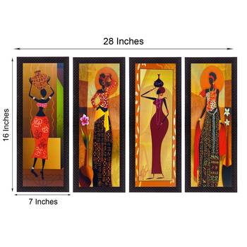 Set Of 4 Tribal Women Satin Matt Texture UV Art Painting 3