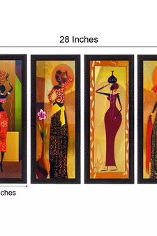 Set Of 4 Tribal Women Satin Matt Texture UV Art Painting