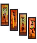 Set Of 4 Tribal Women Satin Matt Texture UV Art Painting
