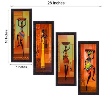 Set Of 4 Tribal Women Satin Matt Texture UV Art Painting 2