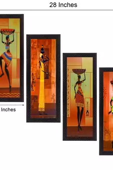 Set Of 4 Tribal Women Satin Matt Texture UV Art Painting