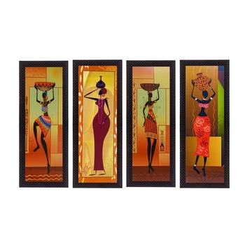 Set Of 4 Tribal Women Satin Matt Texture UV Art Painting 1