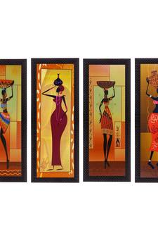Set Of 4 Tribal Women Satin Matt Texture UV Art Painting