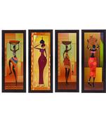 Set Of 4 Tribal Women Satin Matt Texture UV Art Painting