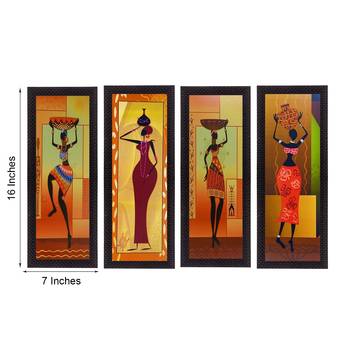 Set Of 4 Tribal Women Satin Matt Texture UV Art Painting 2
