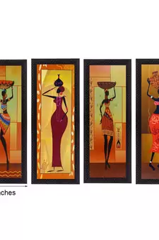 Set Of 4 Tribal Women Satin Matt Texture UV Art Painting