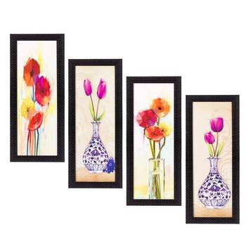Set Of 4 Botanical Floral Pots Satin Matt Texture UV Art Painting 1