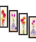 Set Of 4 Botanical Floral Pots Satin Matt Texture UV Art Painting