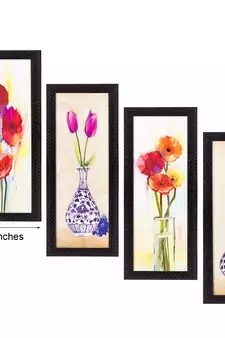 Set Of 4 Botanical Floral Pots Satin Matt Texture UV Art Painting