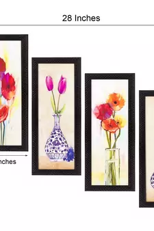 Set Of 4 Botanical Floral Pots Satin Matt Texture UV Art Painting