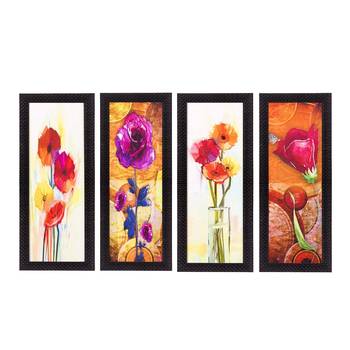Set Of 4 Botanical Floral Pots Satin Matt Texture UV Art Painting 1