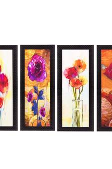 Set Of 4 Botanical Floral Pots Satin Matt Texture UV Art Painting