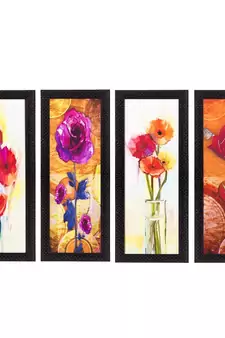 Set Of 4 Botanical Floral Pots Satin Matt Texture UV Art Painting