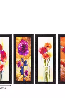 Set Of 4 Botanical Floral Pots Satin Matt Texture UV Art Painting