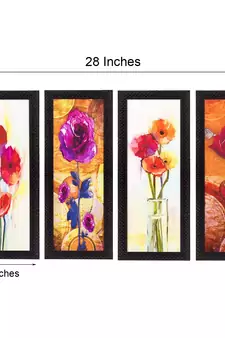Set Of 4 Botanical Floral Pots Satin Matt Texture UV Art Painting