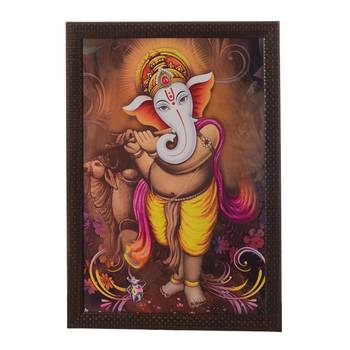 Ganesha Playing Flute Satin Matt Texture UV Art Painting 1
