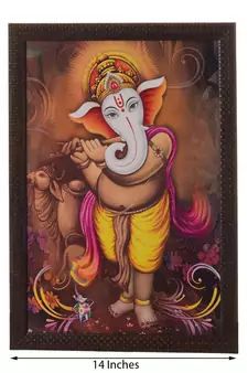 Ganesha Playing Flute Satin Matt Texture UV Art Painting