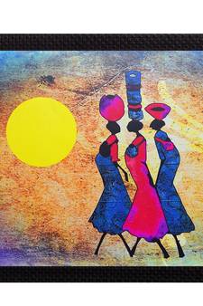Abstract Village Women Satin Matt Texture UV Art Painting