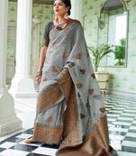 Grey woven linen saree with blouse
