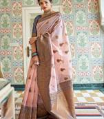 Mauve woven linen saree with blouse