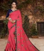 Pink Embroidered Art Silk Sarees Saree With Blouse