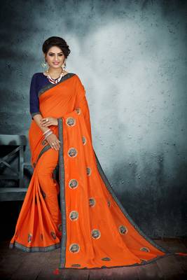 Orange Embroidered Art Silk Sarees Saree With Blouse 1