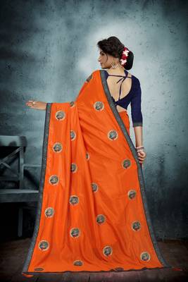 Orange Embroidered Art Silk Sarees Saree With Blouse 2