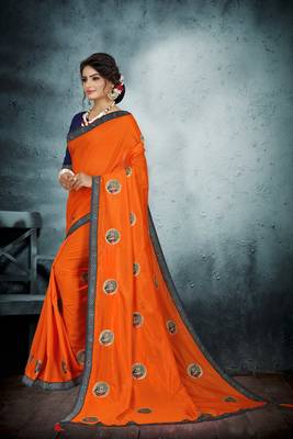 Orange Embroidered Art Silk Sarees Saree With Blouse 3