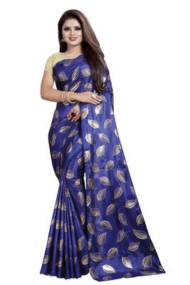Blue Printed Art Silk Sarees Saree With Blouse 1