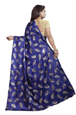 Blue Printed Art Silk Sarees Saree With Blouse 3