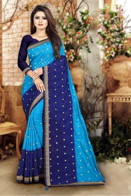 Blue Printed Art Silk Sarees Saree With Blouse 1