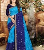 Blue Printed Art Silk Sarees Saree With Blouse