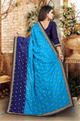 Blue Printed Art Silk Sarees Saree With Blouse 2