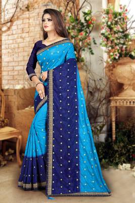 Blue Printed Art Silk Sarees Saree With Blouse 3