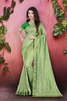 Parrot Green Plain Art Silk Sarees Saree With Blouse 1