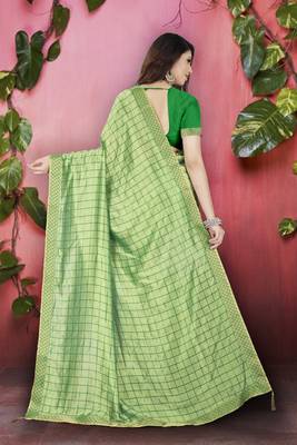 Parrot Green Plain Art Silk Sarees Saree With Blouse 2