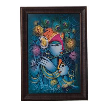 Krishna Playing Flute Satin Matt Texture UV Art Painting 1