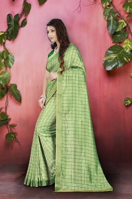 Parrot Green Plain Art Silk Sarees Saree With Blouse 3